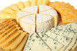 Various types of cheese on wooden platter Various types of cheese on wooden platter