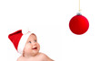 Christmas smiling baby.  Isolated over white background.
