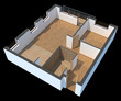 3D sectioned empty apartment with clipping path