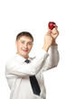 businessman showing red apple