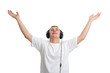 young man enjoying the music, isolated on white
