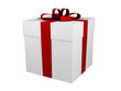 one white gift box with red ribbon and bow isolated one white gift box with red ribbon and bow isolated