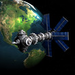Illustration: Satelite sputnik orbiting 3d earth Satelite sputnik orbiting 3d earth