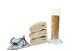 three piece bread with few dollar near beaker