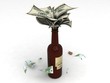 three dimensional view of money in a wine bottle