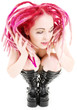 picture of bizarre pink hair girl in high boots