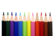 Many color pencils isolated on white background.