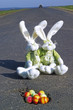 Easter bunnies and easter eggs on street
