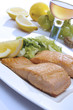Fried salmon with salad