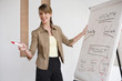 Business woman writing on flipchart