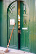 A shot of a green door