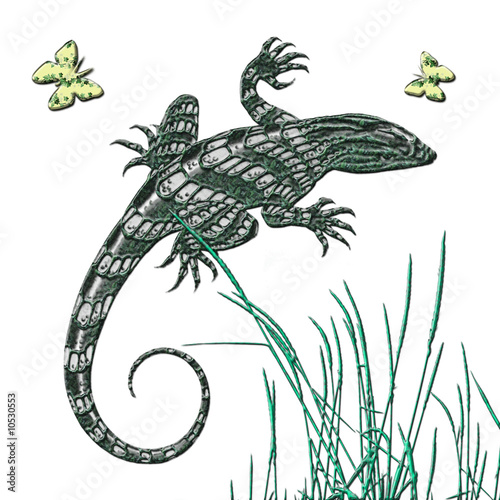 Illustration: Gecko und Schmetterlinge Gecko und Schmetterlinge