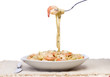 A plate of fresh shrimp fettuccine pasta.