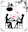 Silhouette of the couple in the cafe, illustration