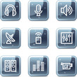 Media web icons, square blue mineral buttons series