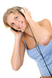 Pretty girl listening to the music.