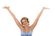 Pretty girl listening to the music.