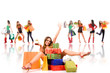 Shopping woman with bag and gift boxes