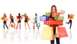 Shopping woman with bag and gift boxes