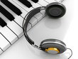 3d illustration of piano keys with headphones on it