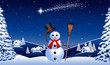 Blue winter landscape with snowman