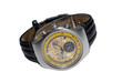Modern yellow watch with black leather isolated on white backgro