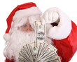 Photographie : Santa Claus holding money. Isolated.