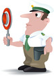 cartoon Polizist in grün mit Stop-Kelle cartoon Polizist in grün mit Stop-Kelle