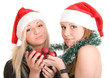 Two girls in Santa hats