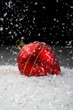 An image of christmas ornaments in snow