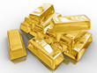 Isolated gold bars on white background.