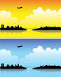 Istanbul silhouettes on a bright day and at dusk