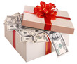 Gift box with banknote of dollar. Gift box with banknote of dollar.