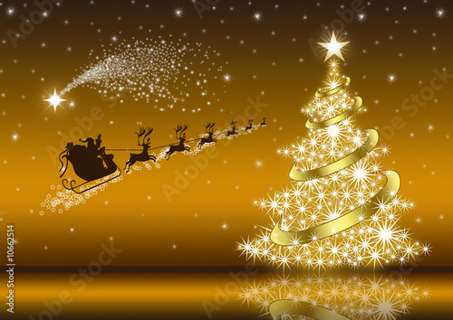 Golden Christmas card with Santa Claus