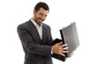 successful attorney smiling and opening his bag