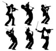 A man playing music on a violin. Set