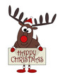 Rudolf With Signboard Message Cartoon - Isolated On White