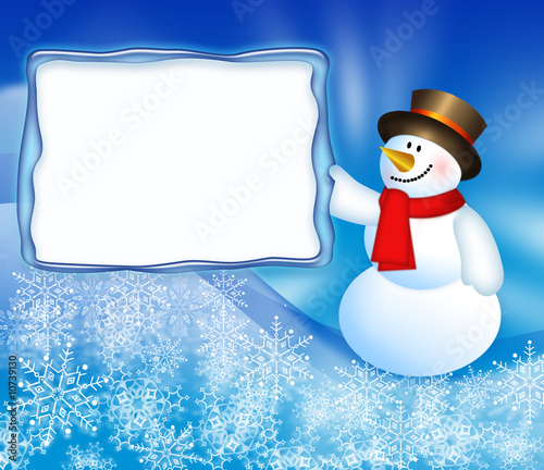 Illustration: Snowman with the board in his hand Snowman with the board in his hand