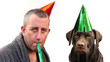 Man and dog partying