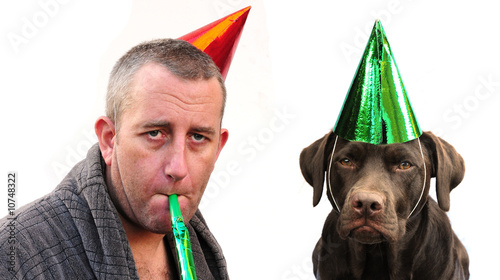 Photo: Man and dog partying Man and dog partying