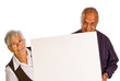 man & woman holding a blank over white background