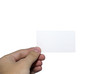Human hand holding card with empty space for any design. Isolate