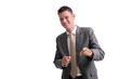 young handsome businessman pointing forward