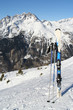 Skis with mountains in the background Skis with mountains in the background