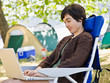 Camper using laptop