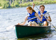 Couple rowing boat