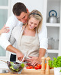 Modern romantic couple preparing a meal
