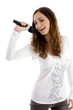 beautiful female singer enjoying singing