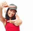 Young woman with copyspace thinking outside square