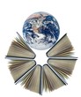 Books with planet Earth isolated